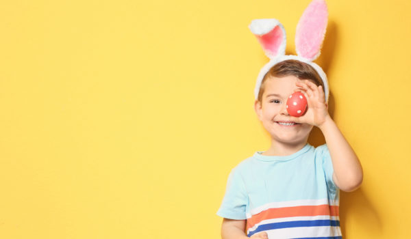 Happy Easter child with bunny ears